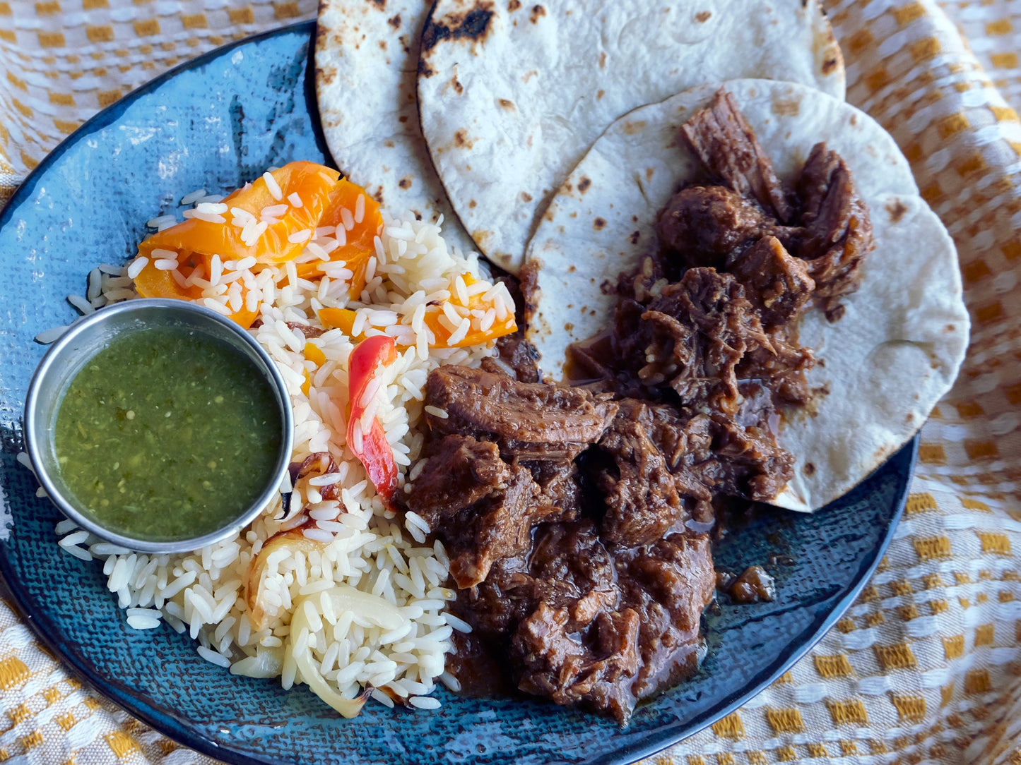Kit tacos Tex Mex Bœuf 'Enright' avec salsa verde, riz aux poivrons et oignons grillés