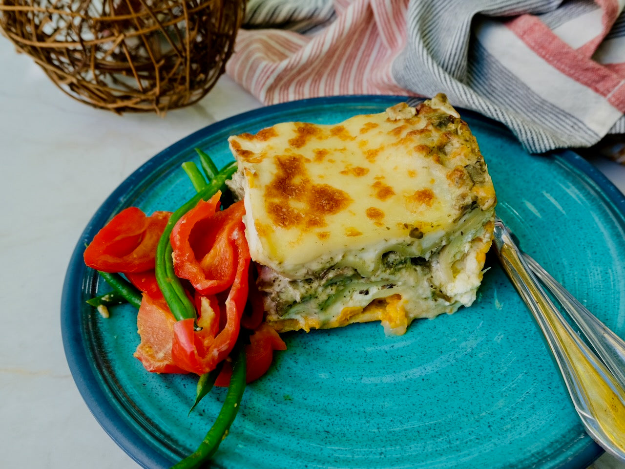 Lasagnes crémeuses patate douce, champignons et chèvre