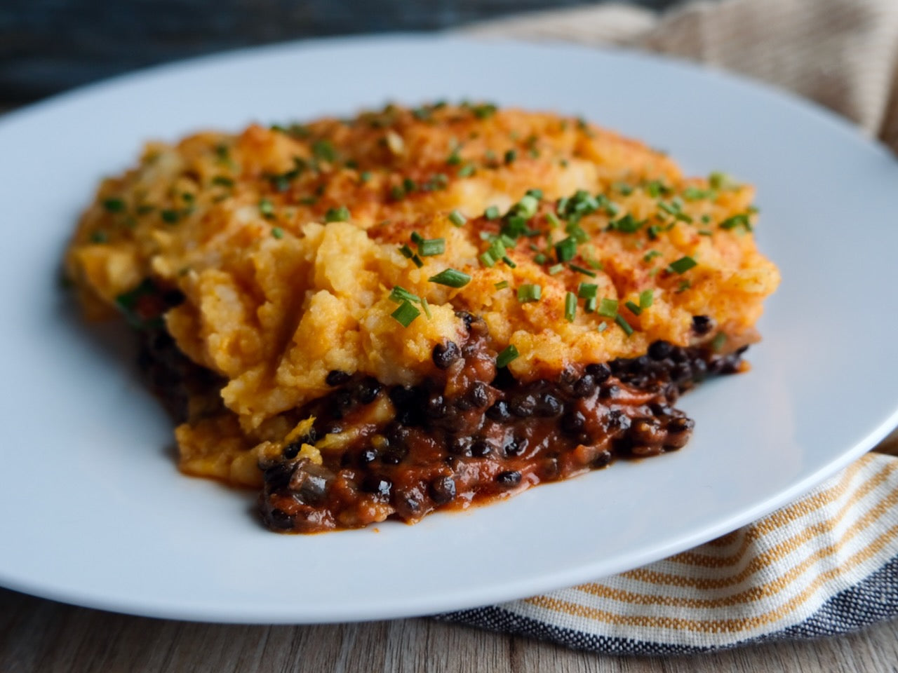 Hachis Parmentier Végétalien aux Lentilles, Purée de Patate Douce et Pomme de Terre